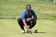 September 10, 2022: Golfer Tim OâNeil lines up his putt on the 2nd green during the second round of the Ascension Charity Classic held at Norwood Hills Country Club in Jennings, MO Richard Ulreich