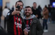 October 5, 2022, London, United Kingdom: London, England, 5th October 2022. AC Milan fans take a selfie before the UEFA Champions League match at Stamford Bridge, London