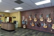 Examples of the different Taylor Guitar lines are on display in the reception area of the Taylor Guitar factory in Tecate, Mexico