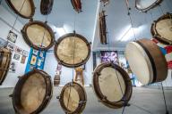 Hand drums for bomba on display at