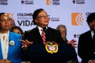 Colombian president Gustavo Petro speaks during a press conference, after a meeting with the United Nations Security Council regarding the advancements made on Colombia