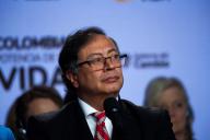 Colombian president Gustavo Petro speaks during a press conference, after a meeting with the United Nations Security Council regarding the advancements made on Colombia
