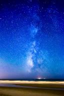 Stellar view of the Milky Way galaxy shining above the Atlantic Ocean on El Palmar Beach