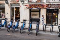 BiciMAD bikes, a bicycle rental program operated by the Madrid City Hall
