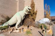 Full-size models of Tyrannosaurus rex & triceratops in the Dinosaur Garden. Utah Field House of Natural History Museum. Vernal, Utah