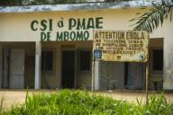 Ebola warning sign outside of Centre de Sante Integre (local health centre), Mbomo Village, Odzala, Kokoua National Park, Congo