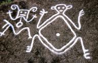 Caribbean, Saint Kitts. Taino petroglyphs on rock