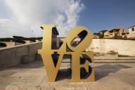 LOVE, iconic pop art image by American artist Robert Indiana on display at the Cafesjian Museum of Art in the Yerevan Cascade; Yerevan,