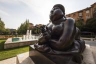 Woman Smoking a Cigarette, sculpture by Fernando Botero on display at the Cafesjian Museum of Art in the Yerevan Cascade; Yerevan,