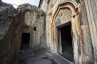 Cave and Western entrance of the Church of the Holy Mother of God at Geghard Monastery, Azat Valley; Kotayk,