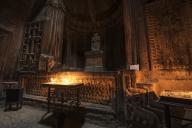Lit candles in the Church in the rock erected by the Proshian family in Geghard Monastery, Azat Valley; Kotayk,