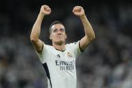 Lucas Vazquez of Real Madrid celebrate at full time of the La Liga match between Real Madrid and FC Barcelona played at Santiago Bernabeu Stadium on April 21 2024 in Madrid, Spain. (Photo by Cesar Cebolla / ALFAQUI