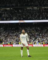 Jude Bellingham of Real Madrid celebrates victory at full time of the La Liga match between Real Madrid and FC Barcelona played at Santiago Bernabeu Stadium on April 21 2024 in Madrid, Spain. (Photo by Cesar Cebolla / ALFAQUI