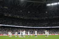Real Madrid squad celebrate victory at full time of the La Liga match between Real Madrid and FC Barcelona played at Santiago Bernabeu Stadium on April 21 2024 in Madrid, Spain. (Photo by Cesar Cebolla / ALFAQUI