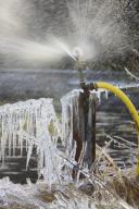 Beregnungsanlage mit Eiskristallen , Deutschland, NRW | sprinkler irrigation with ice, Germany,