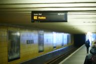 24 April 2024, Berlin: "U2 Pankow" is written on a display board, while the departure time remains blank. The Daisy displays have failed on several lines, although the subway service is running at normal intervals. Photo: Annette Riedl\/dpa