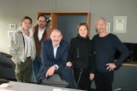 26 April 2024, North Rhine-Westphalia, Cologne: The actors Andreas Pietschmann, Thomas Loibl, Dietmar Bär (Commissioner Freddy Schenk), Caroline Eichhorn and Klaus J. Behrendt ( Commissioner Max Ballauf ) , l-r, pose during a set date for the filming of the Cologne crime scene Colonius. Photo: Horst Galuschka\/dpa