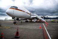 05 May 2024, Fiji, Nadi: The Airbus A350 "Konrad Adenauer" government aircraft is parked at the airport. Photo: Sina Schuldt\/dpa