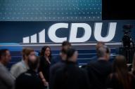 05 May 2024, Berlin: The CDU logo is set up in the hall for the CDU federal party conference. For three days, CDU delegates deliberate and vote on a new CDU party platform. Photo: Michael Kappeler\/dpa