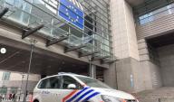 07 May 2024, Belgium, Brüssel: A police car parked at the European Parliament (screenshot from a video). In connection with the espionage allegations against a former employee of AfD MEP Maximilian Krah, the Federal Public Prosecutor\'s Office had the offices of the politician and the suspect in the European Parliament in Brussels searched on Tuesday. Photo: Alina Grünky\/dpa