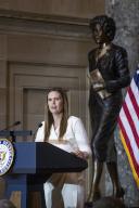 Arkansas Governor Sarah Huckabee Sanders (Republican) offers remarks as Congressional Leaders host a Statue Dedication ceremony honoring Daisy Bates of Arkansas, in Statuary Hall at the U.S. Capitol in Washington, DC, Wednesday, May 8, 2024. Credit: Rod Lamkey \/ CNP