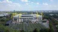 10 May 2024, North Rhine-Westphalia, Dortmund: The Signal-Iduna-Park in Dortmund, photographed with a drone. This is where matches of the European Football Championship take place. Photo: Federico Gambarini/dpa