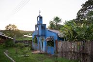 31 January 2024, Colombia, Leticia: A church in a traditional village in the rainforest on the banks of the Amazon. Photo: Sebastian Kahnert/dpa