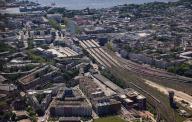 14 May 2024, Hamburg: View over Altona and the railroad tracks to Altona station (aerial view). Photo: Christian Charisius/dpa