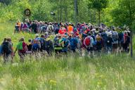 16 May 2024, Bavaria, Regensburg: Numerous pilgrims set off on Germany