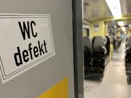 PRODUCTION - 13 May 2024, Stuttgart: A sign indicates a closed toilet on the IRE between Karlsruhe and Stuttgart. Photo: Marco Krefting/dpa