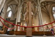 16 May 2024, Thuringia, Erfurt: A stele for the unity of Jews and Christians stands in Erfurt