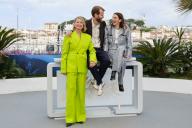 Trine Dyrholm, Magnus von Horn and Vic Carmen Sonne pose at the photo call of \'The Girl With The Needle\' during the 77th Cannes Film Festival at Palais des Festivals in Cannes, France, on 16 May 2024