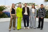 Tessa Hoder, Trine Dyrholm, Magnus Von Horn, Vic Carmen Sonne and Besir Zeciri pose at the photo call of \'The Girl With The Needle\' during the 77th Cannes Film Festival at Palais des Festivals in Cannes, France, on 16 May 2024