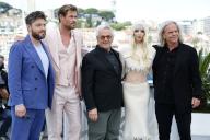 Tom Burke, Chris Hemsworth, George Miller, Anya Taylor-Joy and Doug Mitchell pose at the photo call of \'Furiosa: A Mad Max Saga\' during the 77th Cannes Film Festival at Palais des Festivals in Cannes, France, on 16 May 2024