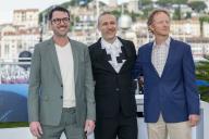 Rene Wachner-Solomon, Roberto Minervini and Jeremiah Knupp pose at the photo call of \'The Damned\' during the 77th Cannes Film Festival at Palais des Festivals in Cannes, France, on 16 May 2024