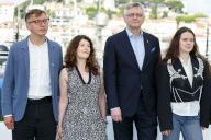 Piotr Pawlus, Maria Choustova, Sergei Loznitsa and Yaryna Hordiienko pose at the photo call of \'The Invasion\' during the 77th Cannes Film Festival at Palais des Festivals in Cannes, France, on 16 May 2024