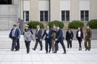 Boris Pistorius (SPD), Federal Minister of Defence and Laurynas Kasciunas, Lithuanian Minister of Defence during the reception with military honours and the wreath-laying ceremony at the BMVg in Berlin, 16 May 2024