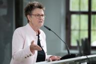 18 May 2024, Saxony, Dresden: Sabine Zimmermann, Chairwoman of the BSW state association, speaks at her party\