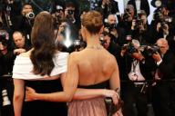 Selena Gomez and Zoe Saldana depart the red carpet premiere of \'Emilia Perez\' during the 77th Cannes Film Festival at Palais des Festivals in Cannes, France, on 18 May 2024