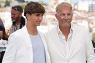 Hayes Costner and Kevin Costner pose at the photo call of \'Horizon: An American Saga\' during the 77th Cannes Film Festival at Palais des Festivals in Cannes, France, on 19 May 2024