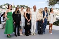 Jena Malone, Isabelle Fuhrman, Ella Hunt, Georgia MacPhail, Kevin Costner, Sienna Miller, Abbey Lee Kershaw and Wase Chief pose at the photo call of \'Horizon: An American Saga\' during the 77th Cannes Film Festival at Palais des Festivals in Cannes, France, on 19 May 2024