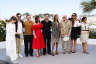 Camille, Clement Ducol, Damien Jalet, Selena Gomez, Edgar Ramírez, Zoe Saldana, Jacques Audiard, Karla Sofía Gascon and Adriana Paz pose at the photo call of \'Emilia Perez\' during the 77th Cannes Film Festival at Palais des Festivals in Cannes, France, on 19 May 2024