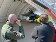 21 May 2024, Latvia, Lielvarde: Boris Pistorius (r, SPD), Federal Minister of Defense, and Swen Jacob, lieutenant colonel and German contingent commander, look at a Luftwaffe Eurofighter. Photo: Alexander Welscher/dpa