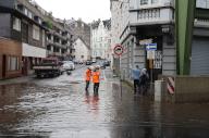 21 May 2024, North Rhine-Westphalia, Wuppertal: A street is under water. According to the fire department, heavy rain led to flooded cellars and streets in Wuppertal on Tuesday. A spokesperson said in the evening that there were 37 fire stations in the city. Photo: Matthi Rosenkranz\/NEWS5\/dpa