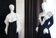 22 May 2024, New York: Two mannequins wearing dresses by Palmer/Harding (l) and Catherine Walker to be sold at an auction of Princess Diana