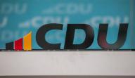 25 May 2024, Bremen: A CDU logo stands on the podium in the event room before the start of the Bremen CDU state party conference. The agenda of the Christian Democrats includes the election of the new state executive committee. Photo: Focke Strangmann/dpa