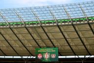 25 May 2024, Berlin: Soccer: DFB Cup, 1. FC Kaiserslautern - Bayer 04 Leverkusen, Final, Olympiastadion. View of the scoreboard with the fixture. Photo: Soeren Stache/dpa