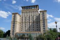FILED - 27 May 2024, Ukraine, Kiew: The Hotel Ukraina in Kiev. The hotel is located above Independence Square (Maidan Nesaleshnosti) and played a role in the pro-European and anti-government protests in the winter of 2013/14. They ended in bloodshed and led to the fall of the government; Russia took advantage of Ukraine
