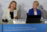 30 May 2024, Mecklenburg-Western Pomerania, Rostock: Neringa Morozait·-Rasmussen (l-r), Deputy Minister of Economy of Lithuania, and Manuela Schwesig (SPD), Minister-President of Mecklenburg-Western Pomerania, sit at the press conference of the 19th National Healthcare Industry Conference. The conference is entitled "#Health2024. Resilient. Sustainable". Photo: Bernd Wüstneck/dpa