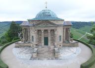 31 May 2024, Baden-Württemberg, Stuttgart: The Württemberg burial chapel on Württemberg hill just outside the state capital of Baden-Württemberg, Stuttgart. This year, the cultural monument is celebrating its 200th anniversary. (Photo taken with a drone) Photo: Bernd Weißbrod/dpa